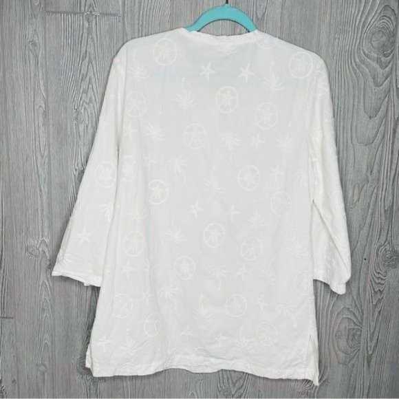 Casual cotton seed nautical star fish palm shirt w/ wood buttons tropical shirt - Picture 6 of 7